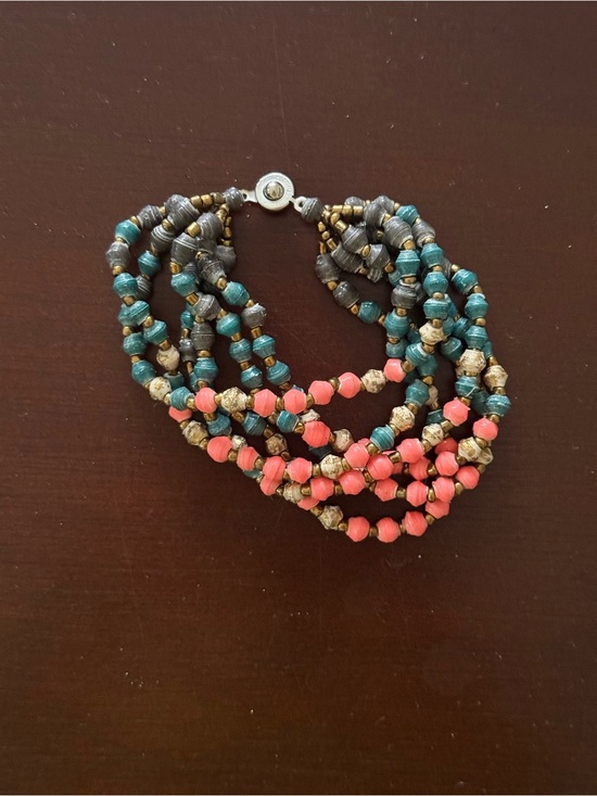 None Jewelry - Multi-Strand Beaded Bracelet in Teal and Coral
